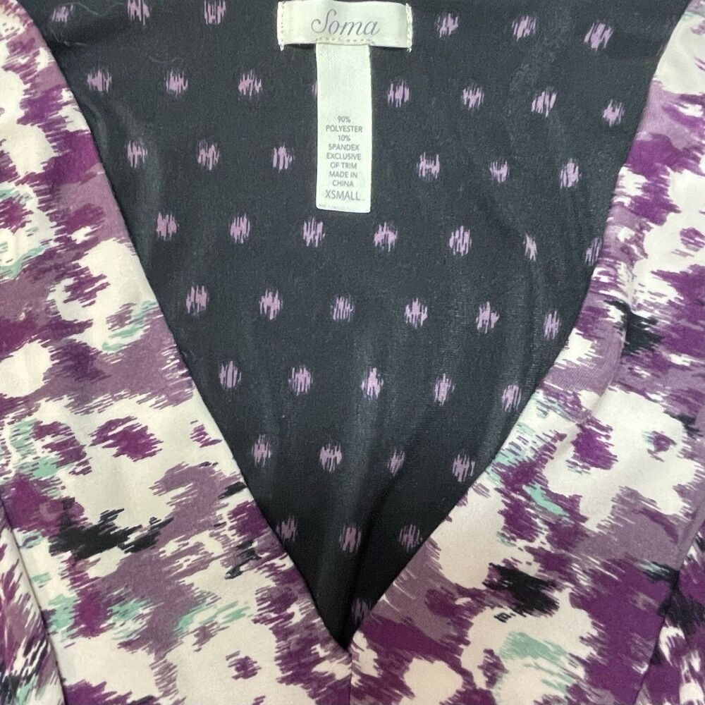 Soma Loungewear Empire Waist Tunic Dress Super Soft Black Purple Floral Sz XS - Picture 14 of 15
